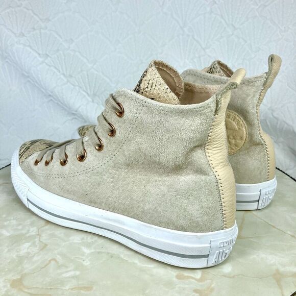 Converse High Top Sneakers Womens Size 7 Beige Suede Snakeprint Streetwear Shoes - Picture 7 of 12